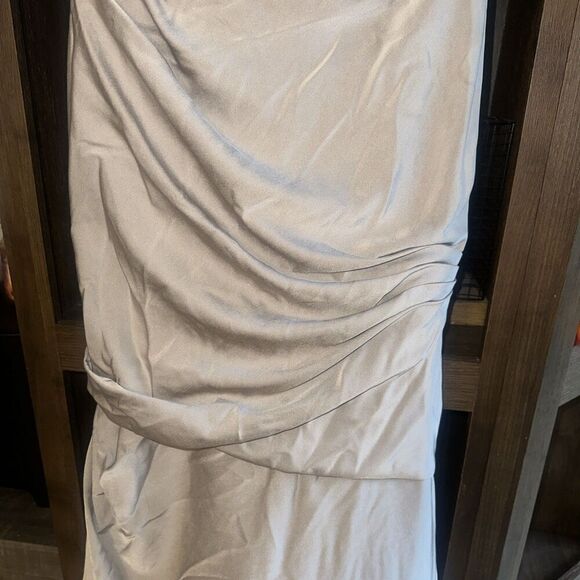 La Femme Half Sleeve Embroidered Embellished Long Jersey Ruched Mermaid Gown. 17 - Picture 3 of 14